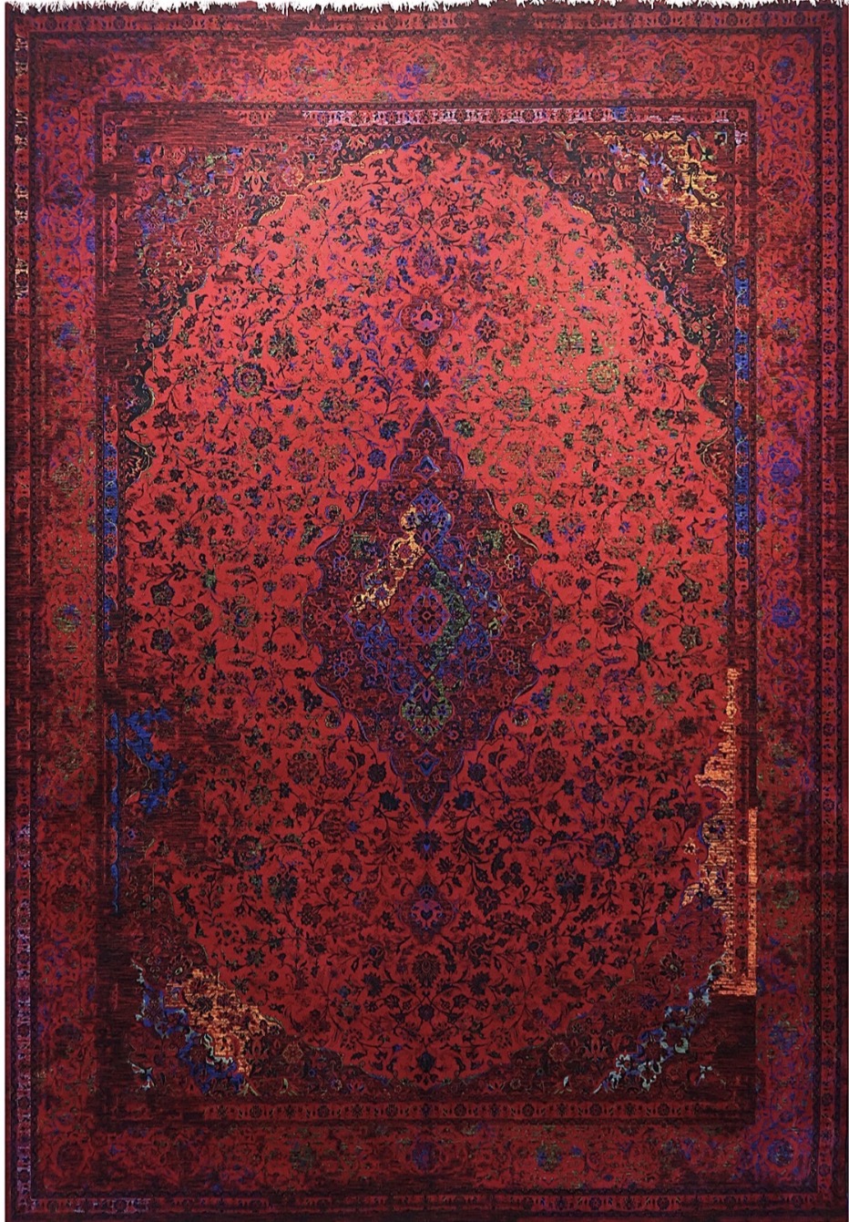 فرش ۷۰۰ شانه 12 متری کاشان لاکی ارغوانی طرح کاشان khan