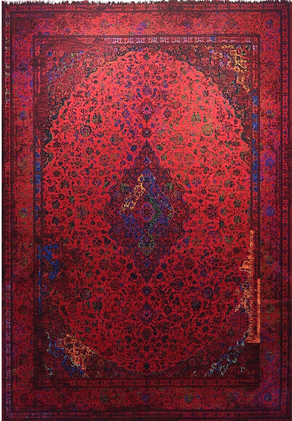 فرش ۷۰۰ شانه 12 متری کاشان لاکی ارغوانی طرح کاشان khan