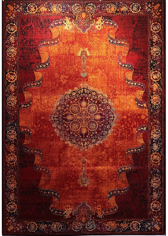فرش ۷۰۰ شانه ۹ متری کاشان لاکی ارغوانی طرح حریر بوستان khan