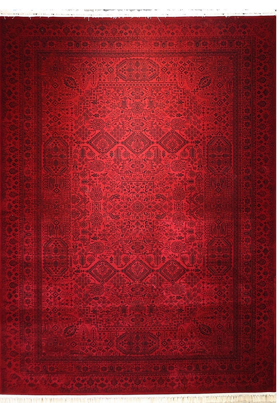 فرش ۷۰۰ شانه ۹ متری کاشان لاکی ارغوانی طرح لوزان khan