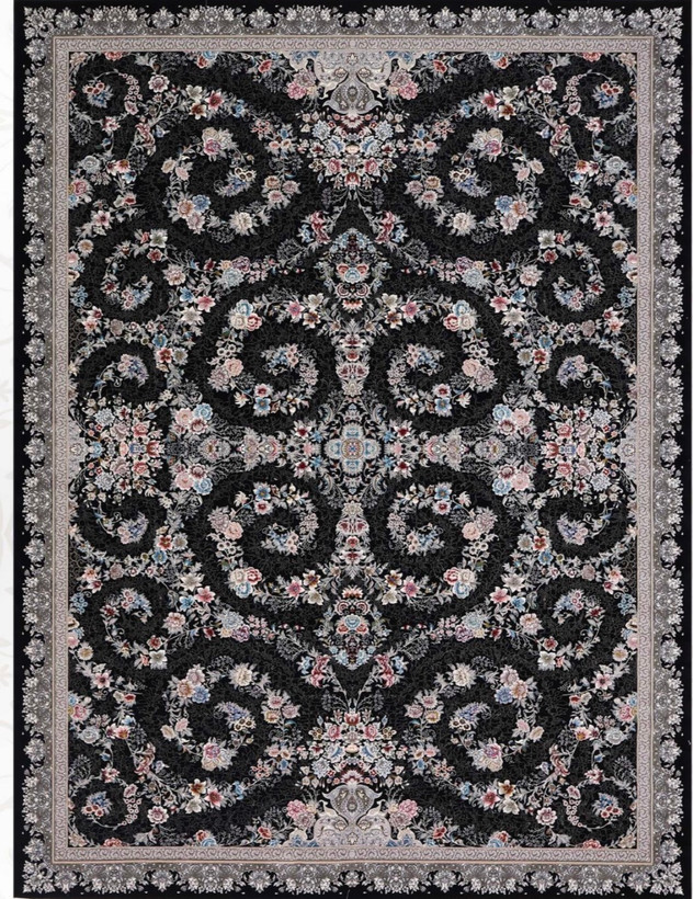 فرش ۷۰۰ شانه ۹ متری کاشان رنگ سرمه ای طرح ترنم khan