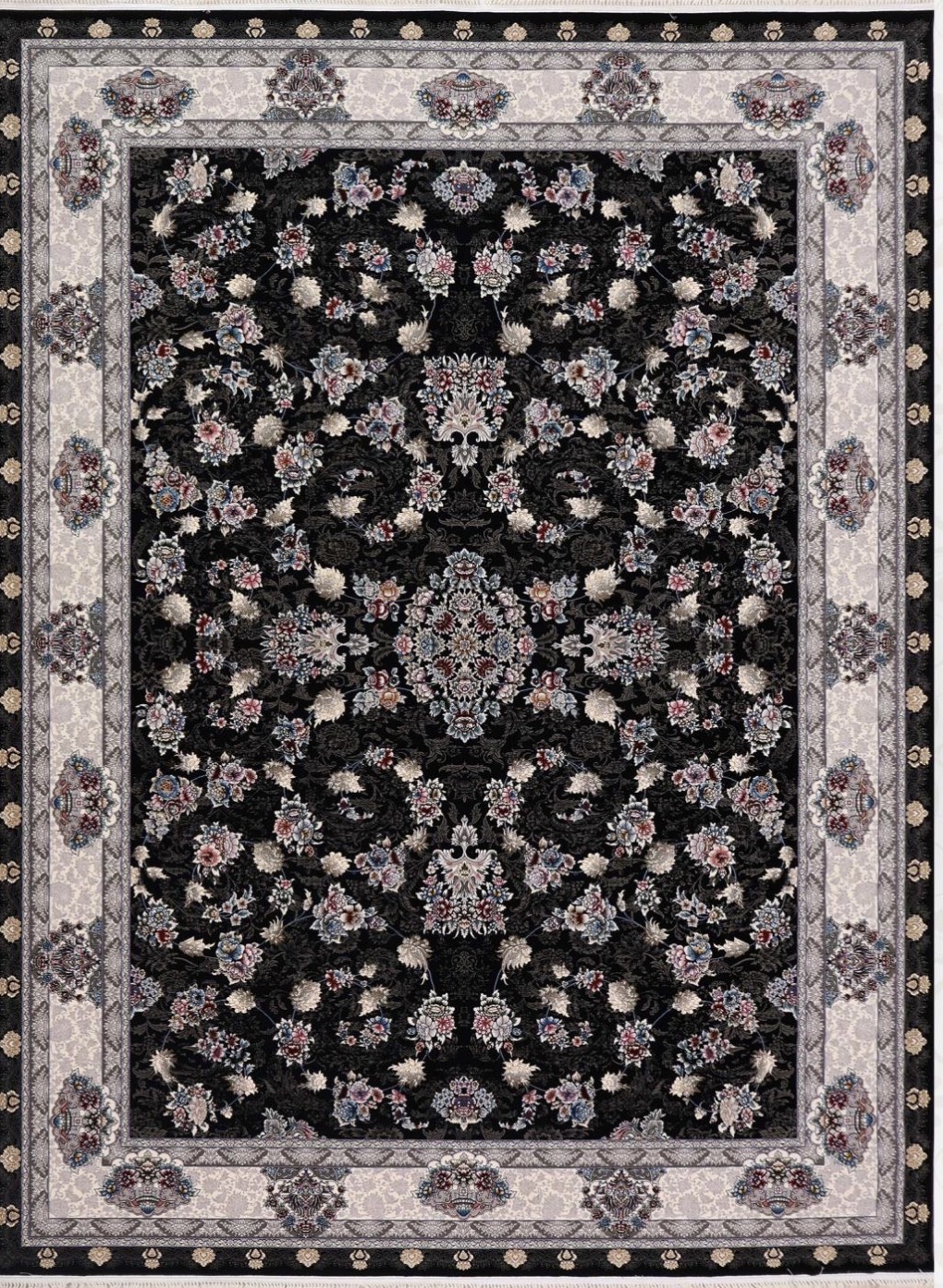 فرش ۷۰۰ شانه ۹ متری کاشان رنگ سرمه ای طرح اتوسا khan