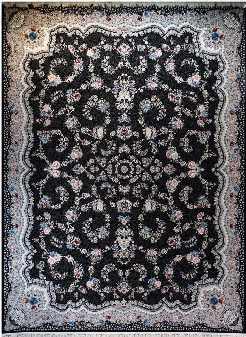 فرش ۷۰۰ شانه ۶ متری کاشان رنگ سرمه ای طرح افشان رها khan