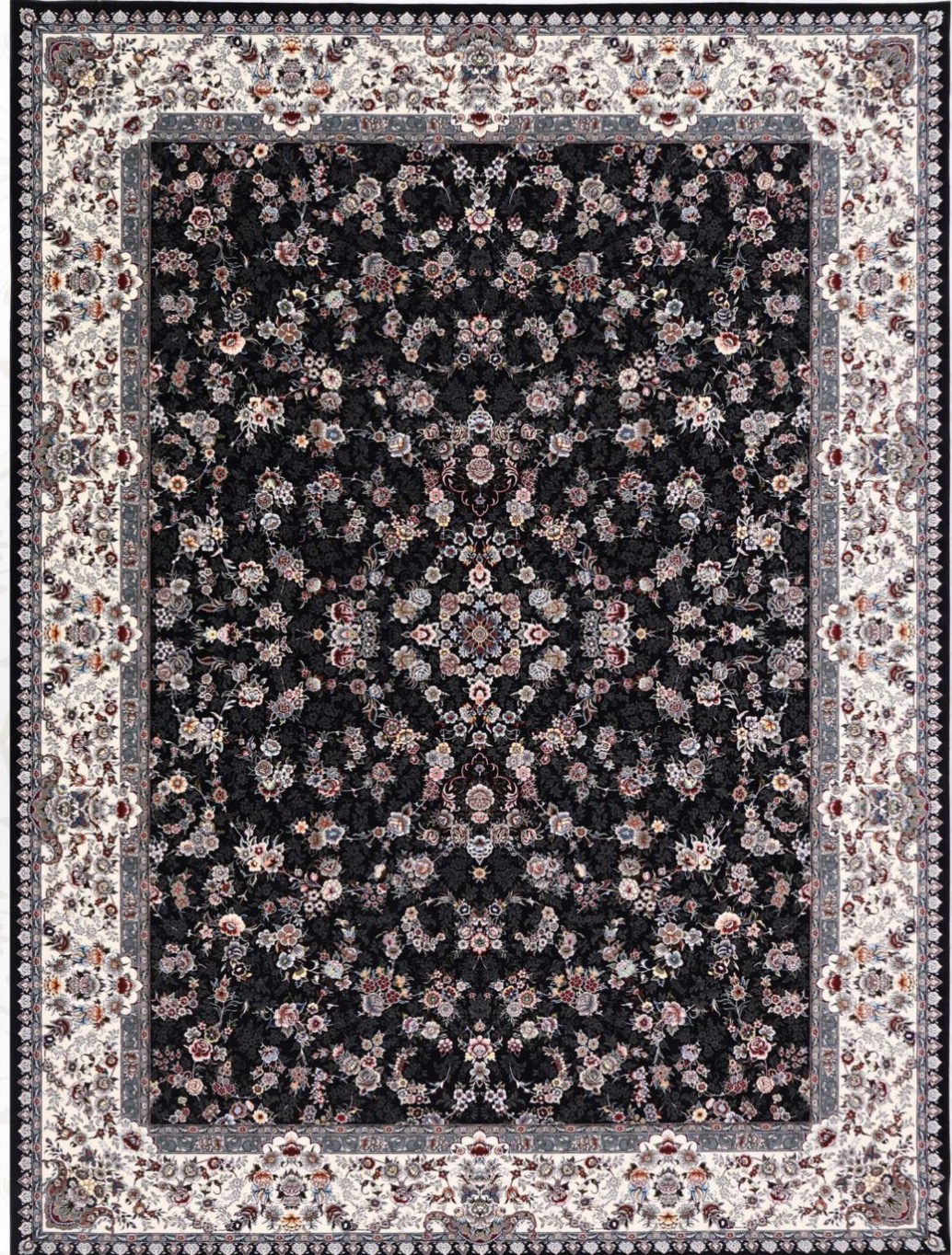 فرش ۷۰۰ شانه ۶ متری کاشان رنگ سرمه ای طرح ارمیتا khan