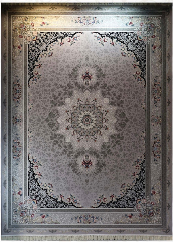 فرش ۷۰۰ شانه ۶ متری کاشان رنگ نقره ای طرح کایرا khan