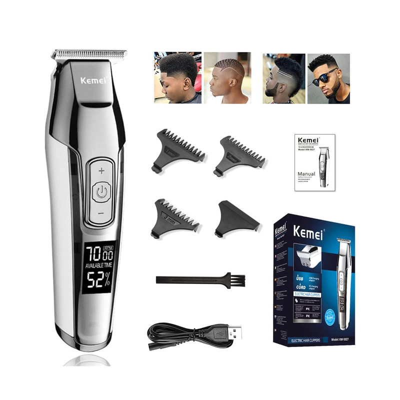 ماشین اصلاح موی صورت کیمی مدل KM-5027 با تیغه تیتانیوم پیشرفته، باتری قابل شارژ با 240 دقیقه مدت استفاده، قابلیت اصلاح خشک و مرطوب، تنظیم طول اصلاح از 0.1 تا 3 میلیمتر و طراحی ارگونومیک کمصدا