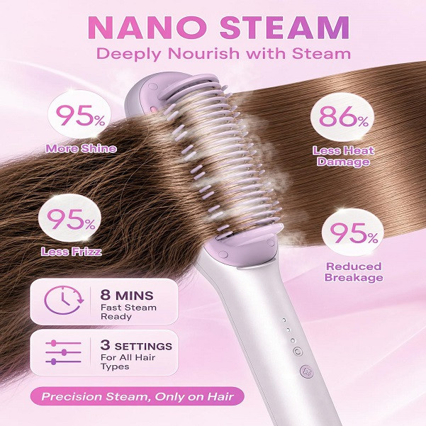 برس حرارتی بخاردار شیگلم مدل Hydra Shot Steam straightening brush Pro وزن 775 گرم با مخزن بخار داخلی و سیستم یونساز