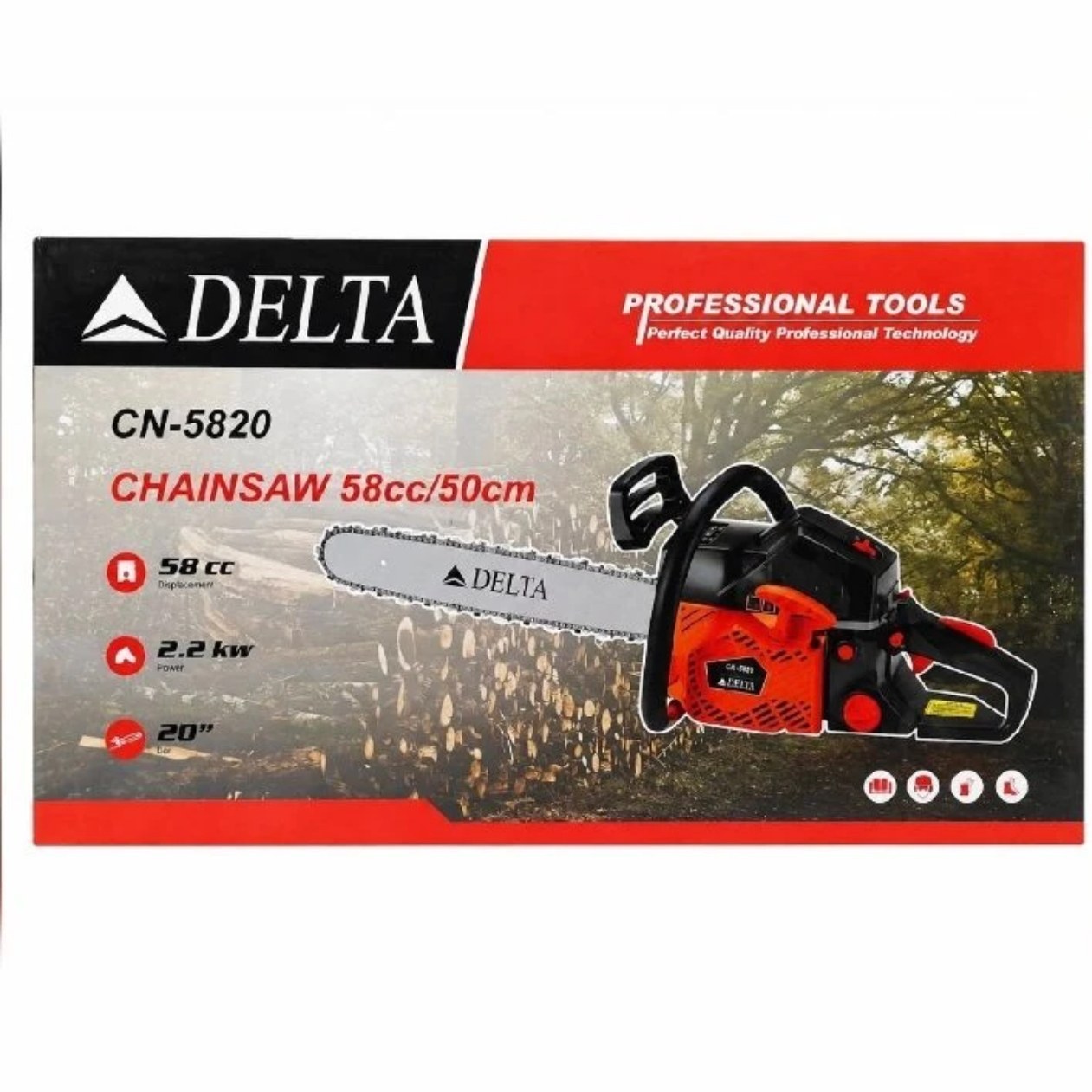 اره زنجیری دلتا DELTA مدل CN5820 موتور 5800 تیغه 50 سانتی همراه لوازم جانبی