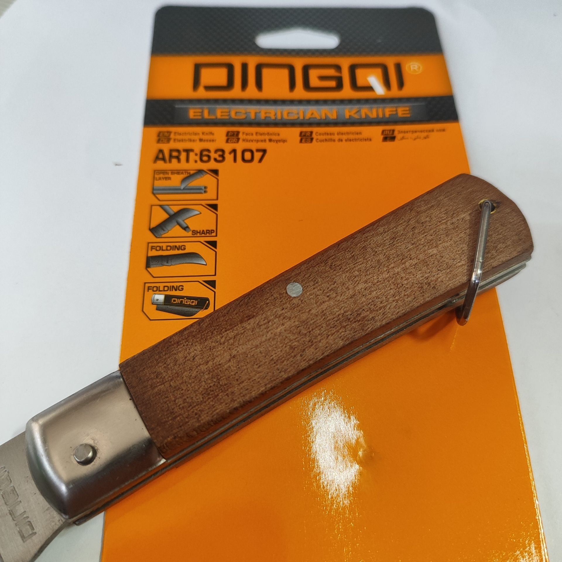 چاقو پیوند و چاقو کابل بر تاشو دینگشی مدل 63107 چاقو پیوند دینگی دسته چوبی مدل 63107