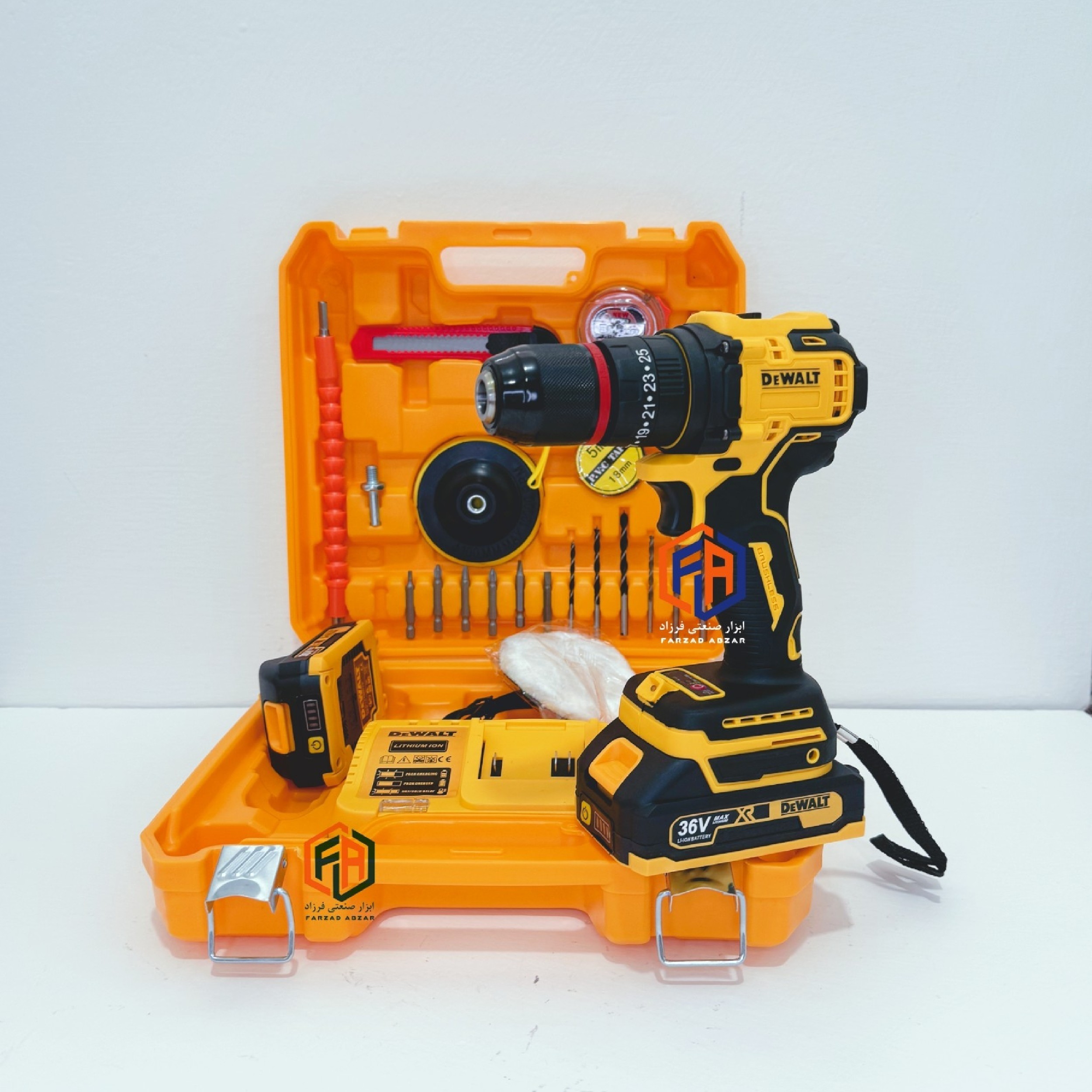 دریل شارژی دیوالت 36 ولت موتور براشلس سه نظام فلزی پولیش دار DEWALT 36V