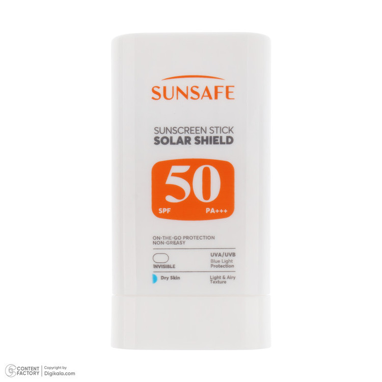 استیک ضد آفتاب بیرنگ صورت و بدن سان سیف SPF 50 مدل Solar Shield محافظ در برابر اشعه UVA و UVB مناسب برای پوست خشک حجم 19 میلیلیتر