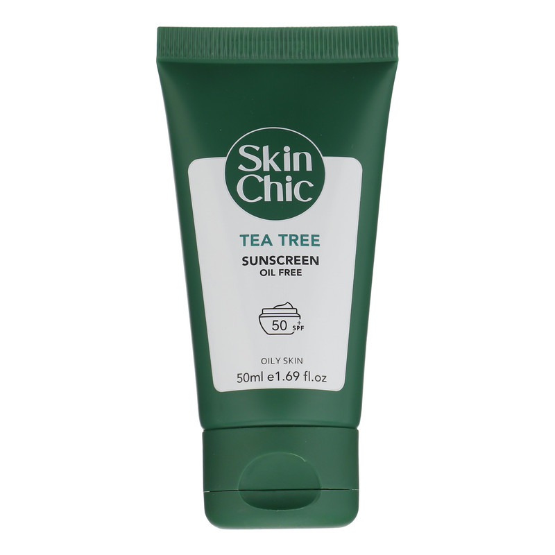 کرم ضد آفتاب بیرنگ صورت اسکین شیک SPF 50 مدل TEA TREE مناسب برای چرب حجم 50 میلیلیتر