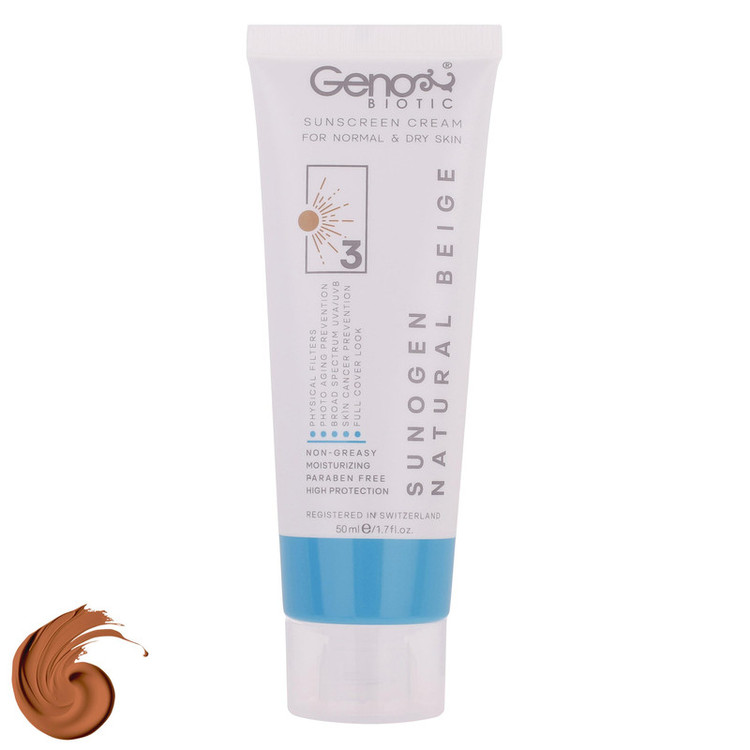 کرم ضدآفتاب رنگی ژنوبایوتیک SPF50 مدل NBD3، مناسب پوستهای خشک و معمولی، حجم 50 میلیلیتر