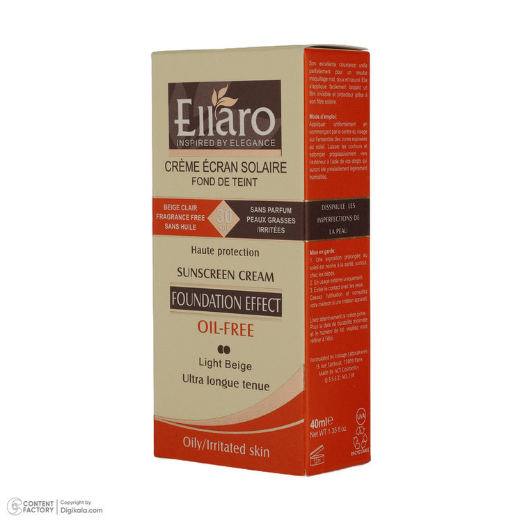 کرم ضد آفتاب رنگی الارو SPF30 سری Foundation Effect مدل Light Beige مناسب پوست های چرب تحت لیسانس حجم 40 میلی لیتر