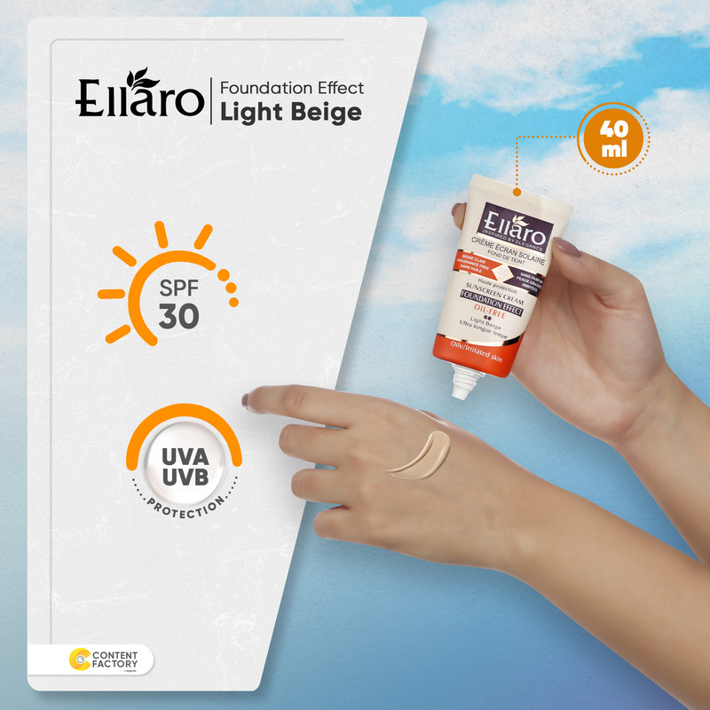 کرم ضد آفتاب رنگی الارو SPF30 سری Foundation Effect مدل Light Beige مناسب پوست های چرب تحت لیسانس حجم 40 میلی لیتر
