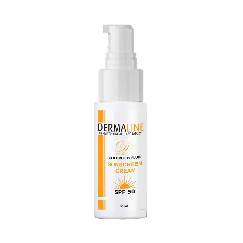 کرم ضد آفتاب بی‌رنگ صورت درمالاین SPF 50 مدل laboratory ‌محافظ در برابر  uva/uvb مناسب برای انواع پوست حجم 50 میلی‌لیتر