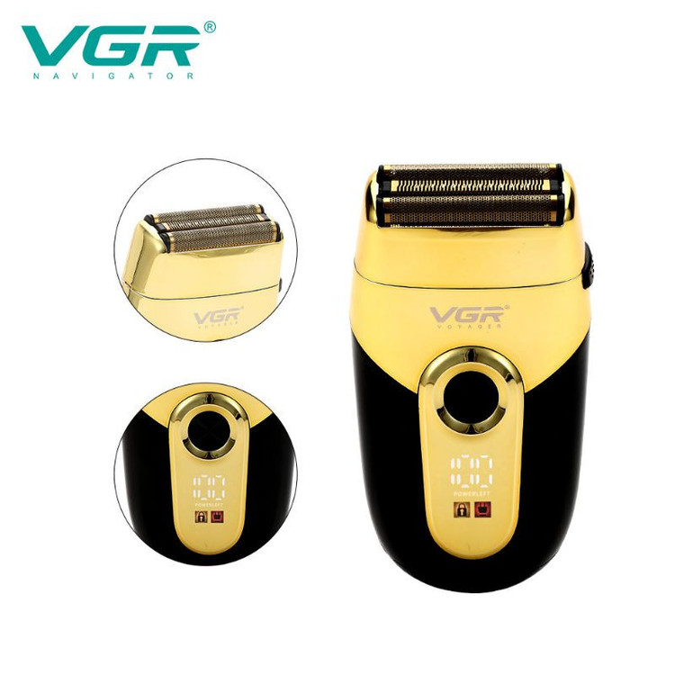 ماشین اصلاح موی صورت وی جی ار مدل V-383 با تیغه استیل پیشرفته، اصلاح فویلی صفر زن، ضد آب، باتری قابل شارژ با 60 دقیقه استفاده، شارژ 90 دقیقه، وزن 550 گرم