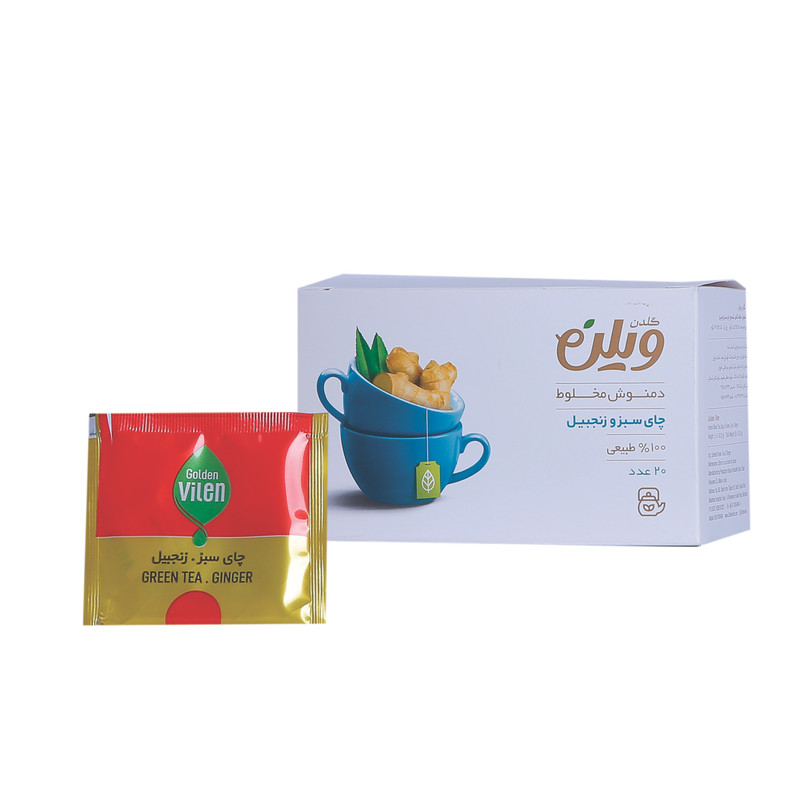 دمنوش گیاهی چای سبز و زنجبیل گلدن ویلن بسته 20 عددی