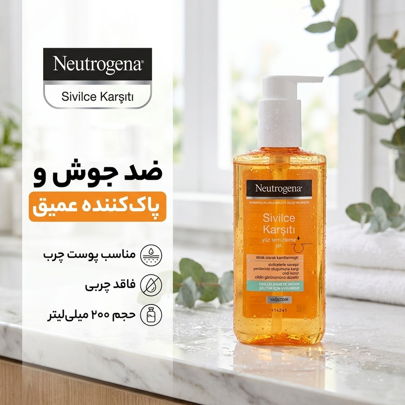 ژل شستشو صورت نوتروژینا مدل ضد جوش حجم 200 میلی لیتر