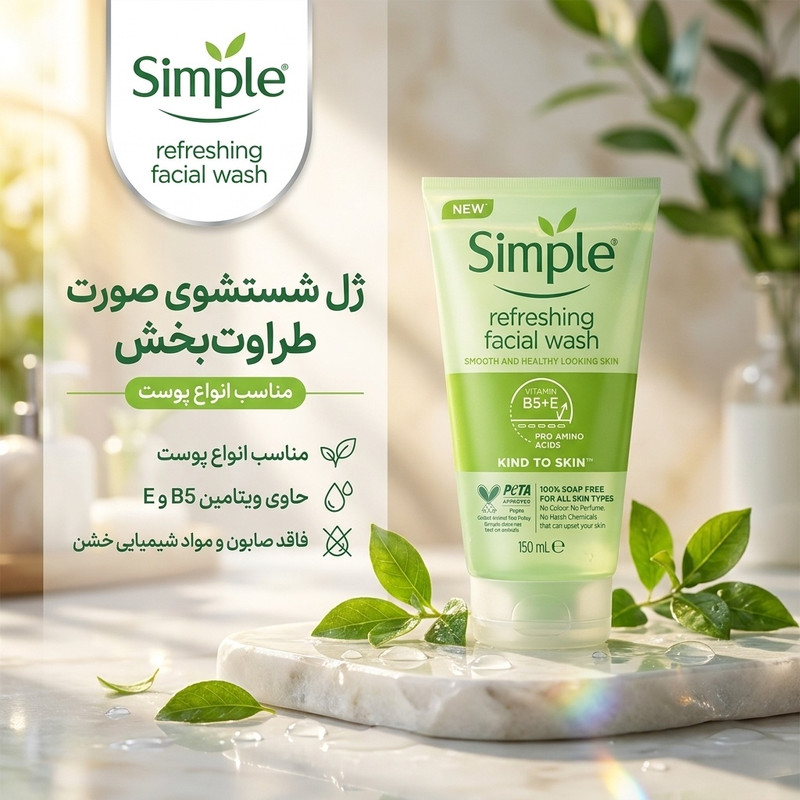ژل شستشو صورت سیمپل مدل refreshing حجم 150 میلی لیتر