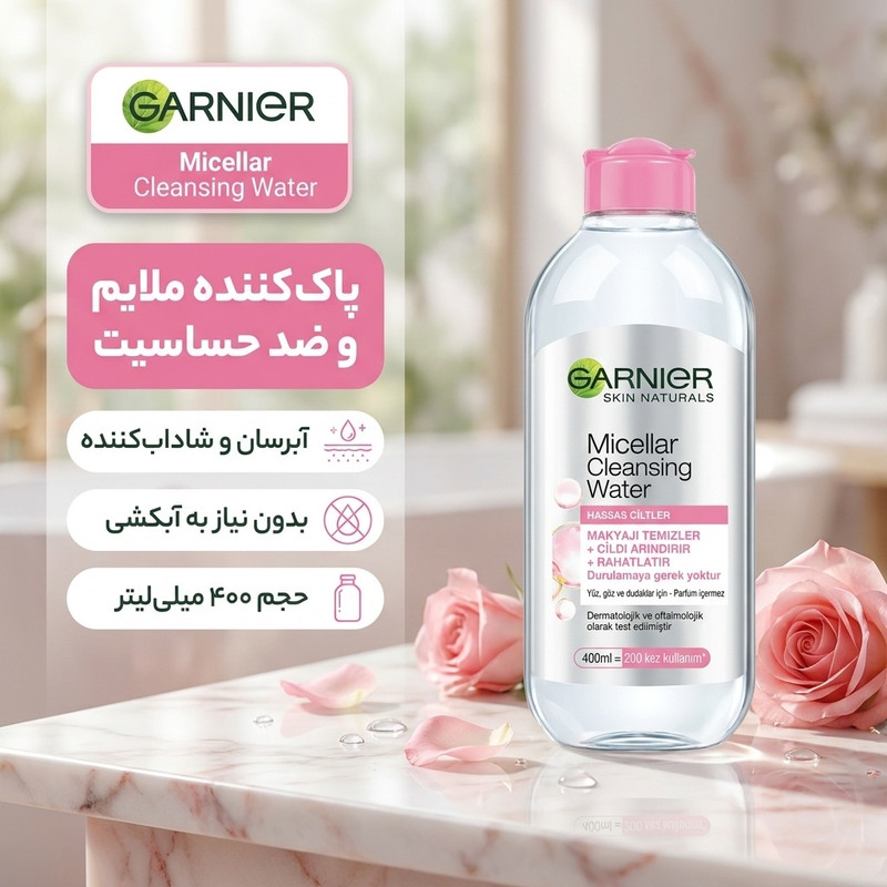 محلول پاک کننده آرایش صورت گارنیه مدل ضد حساسیت حجم 400 میلی لیتر