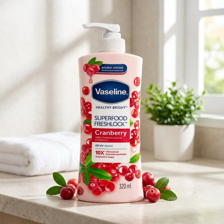 لوسیون بدن کرمی وازلین مدل Cranberry ضد خشکی، مناسب انواع پوست، حجم 320 میلیلیتر