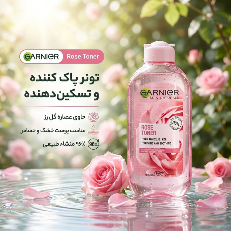 تونر پاک کننده صورت گارنیه مدل Rose Toner حجم 200 میلی لیتر