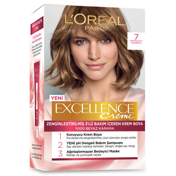 کیت رنگ مو لورآل مدل Excellence شماره 7 حجم 50 میلی لیتر رنگ بلوند