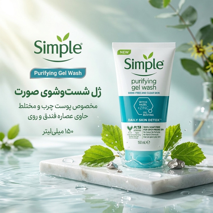 ژل شستوشوی صورت سیمپل مدل Hazel Zinc حجم 150 میلیلیتر